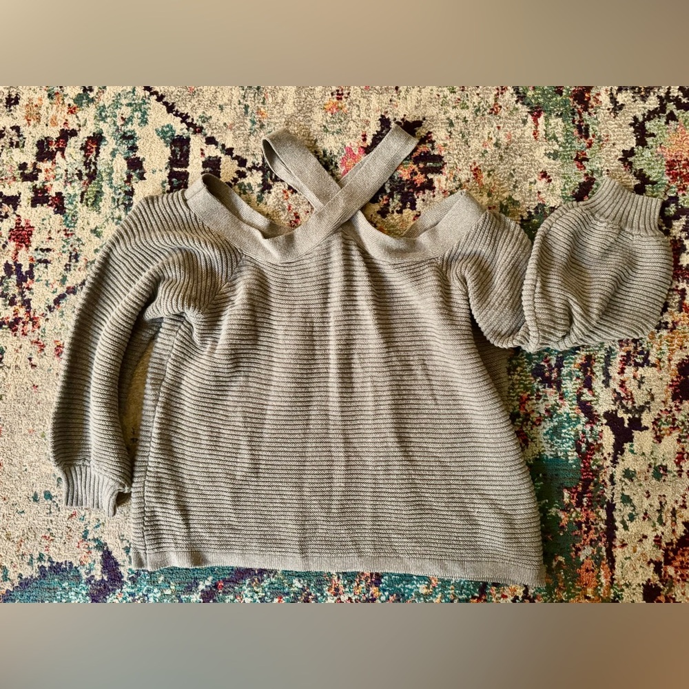 Eloquii Off-the-Shoulder Ribbed Sweater in Gray